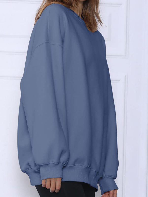 Round neck pullover loose casual fleece Sweatshirt