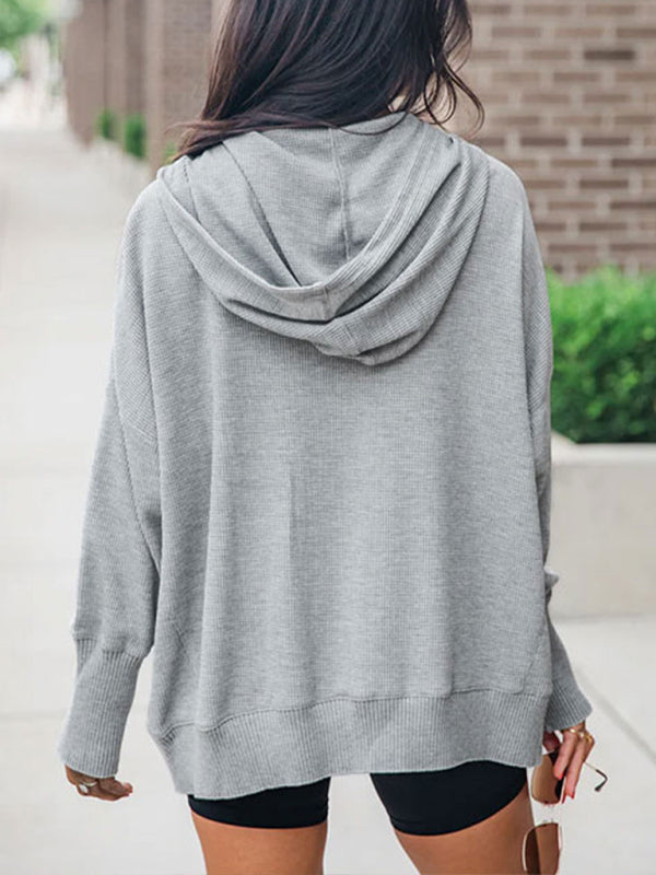New V-neck solid color women's casual hooded sweatshirt