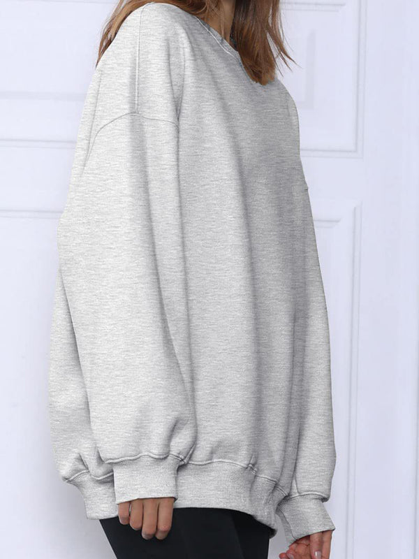 Round neck pullover loose casual fleece Sweatshirt